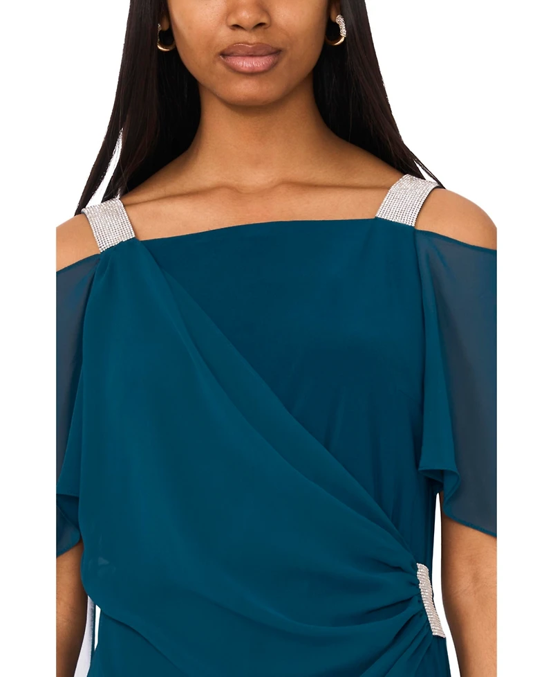 Msk Side-Draped Cold-Shoulder Jumpsuit