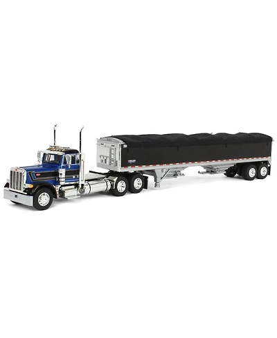 1/64 Blue Black Peterbilt 379 Day Cab w/ Black Wilson Gain Trailer