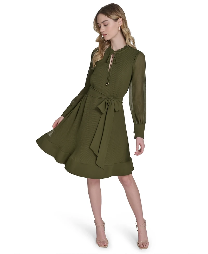 Eliza J Petite Pleated Chiffon V-Neck Dress
