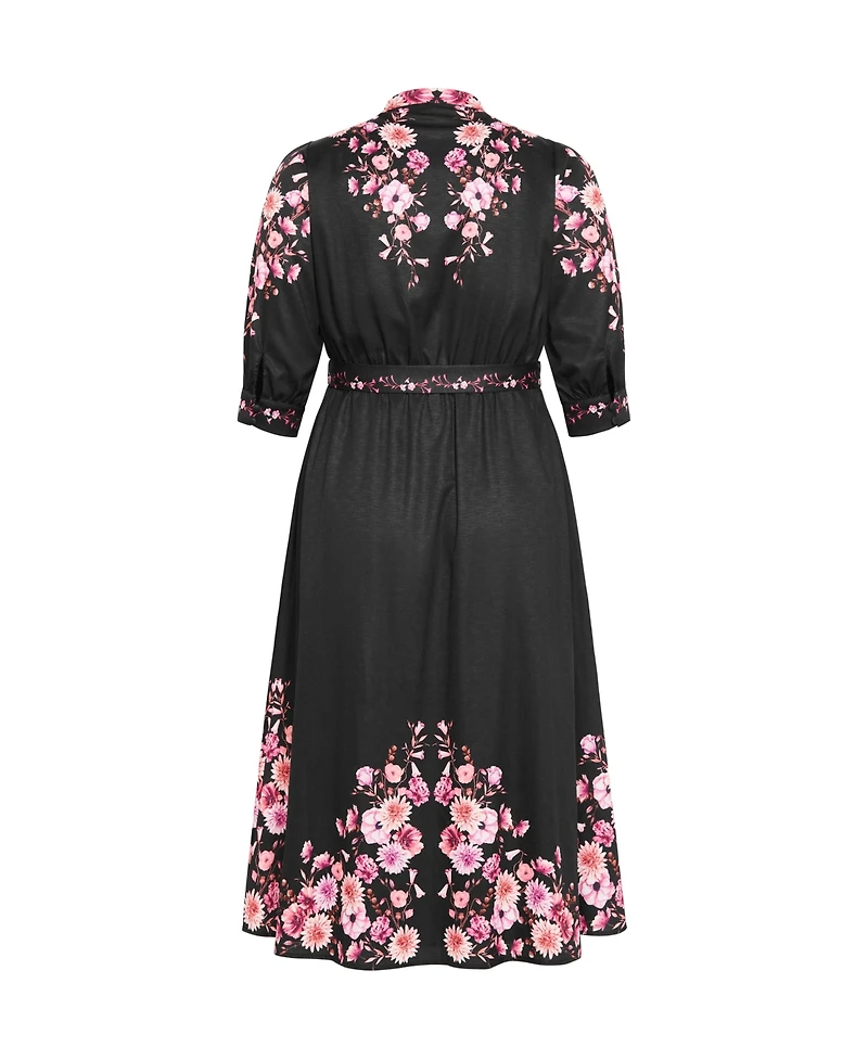 City Chic Plus Annabelle Button Down Floral Midi Dress