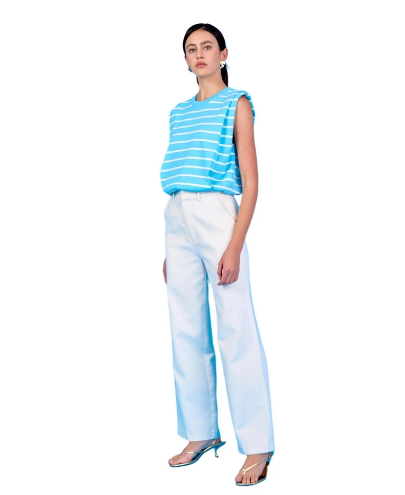 endless rose Women's Stripe Sleeveless Pleated Knit Top