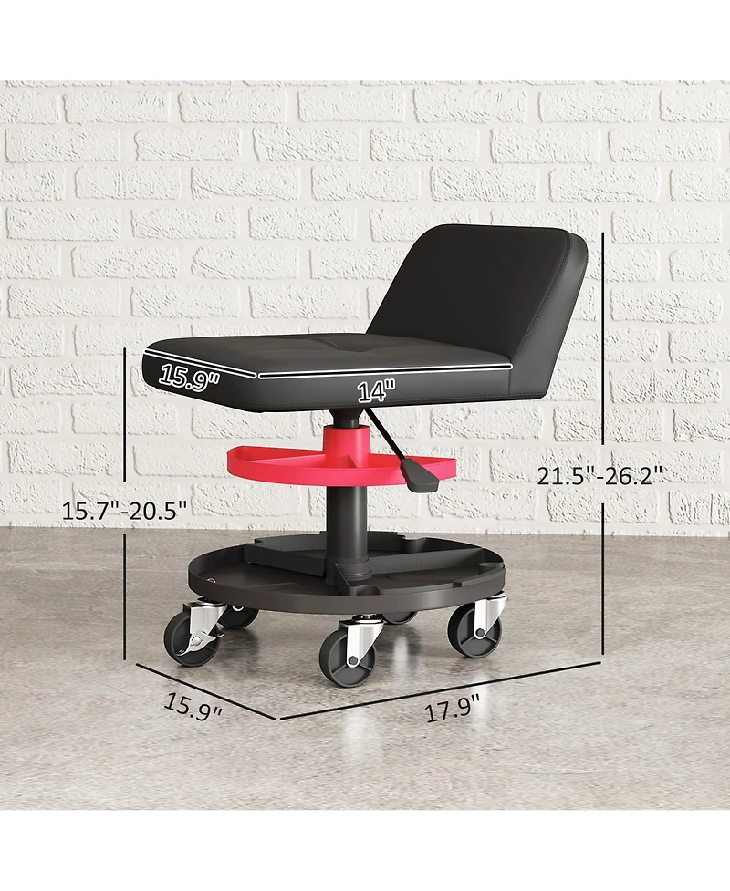 Homcom Rolling Mechanic Stool, 300 Lbs. Capacity Garage Stool,