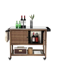 Mondawe Large Wicker Kitchen Cart with Stainless Top & Wheels