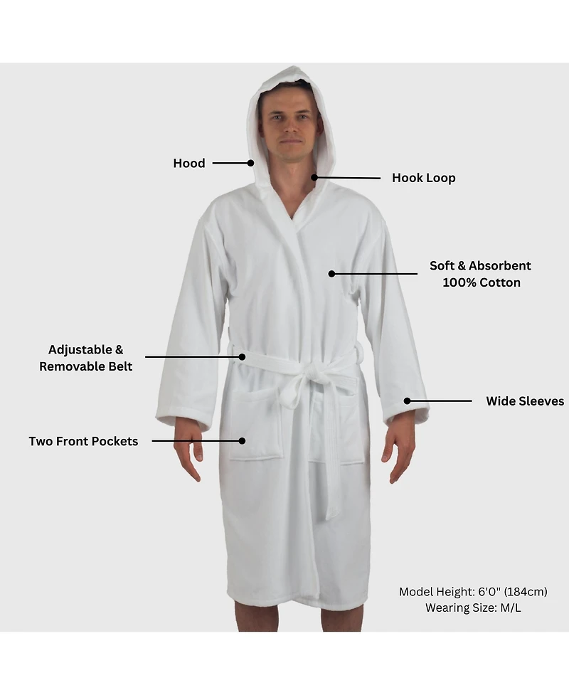 Alpine Swiss Men's Dane Hooded Bathrobe Cotton Terry Cloth Luxury Hotel Spa Robe