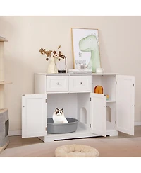 Cat Litter Box Enclosure with 2 Drawers and 3 Doors for Kittens and Adult Cats