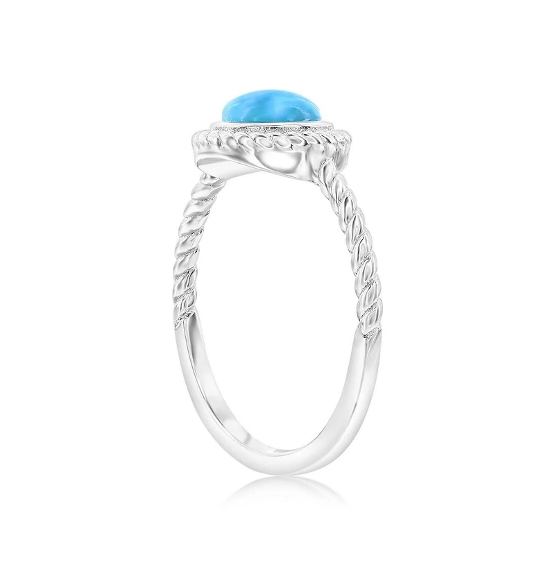 Sterling Silver, Round Larimar Rope Design Ring