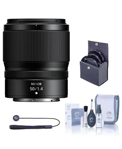 Nikon Nikkor Z 50mm F 1.4 Lens Bundle With 62mm Filter Kit Cleaning Kit Lens Cap Tether