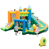Inflatable Water Slide with Dual Slides and Splash Pool Bounce House with 735W Blower - Multi