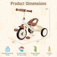Toddler Tricycle Kids Trike with Adjustable Seat and Basket Aged 3-5 Years Old