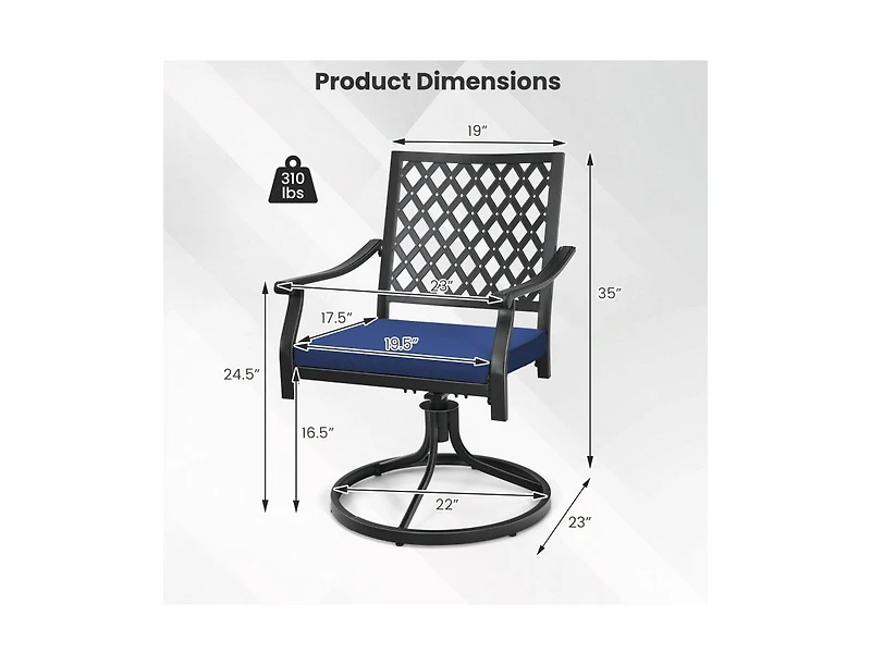 2 Pieces Outdoor Swivel Chairs Patio Dining with Padded Cushions