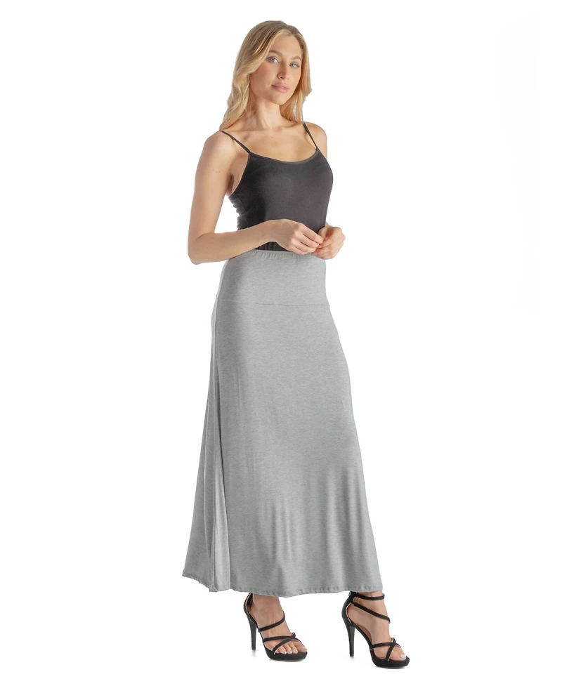 24seven Comfort Apparel Petite Elastic Waist Solid Color Maxi Skirt