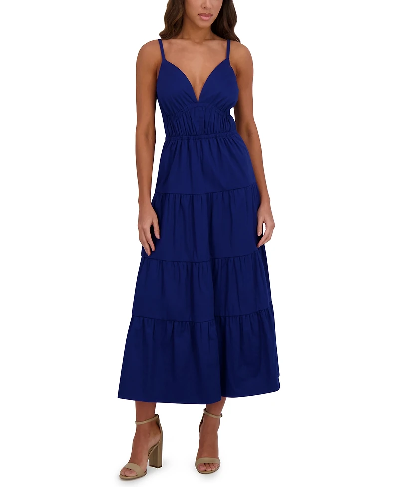 Siena Women's Cotton-Blend Spaghetti-Strap Tiered Maxi Dress