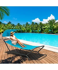 Gymax Chaise Lounge Bed w/ Detachable Sunshade Canopy Hammock Rustproof Metal Stand