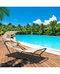 Gymax Chaise Lounge Bed w/ Detachable Sunshade Canopy Hammock w/ Rustproof Metal Stand
