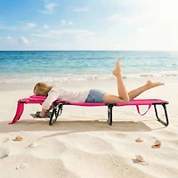 Gymax Beach Chaise Lounge Chair w/ 5-Position Adjustable Backrest & Face Hole Pillows