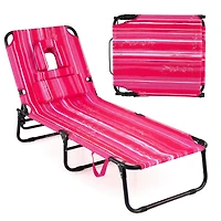 Gymax Beach Chaise Lounge Chair w/ 5-Position Adjustable Backrest & Face Hole Pillows