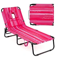 Gymax Beach Chaise Lounge Chair W 5 Position Adjustable Backrest Face Hole Pillows
