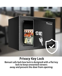 Bonsaii Safe Box with Key Lock, Steel Security Lock Box, 0.23 Cubic Feet, 9.06" W x 6.69" D x 6.69" H, Small Hidden Safe for Cash Jewel