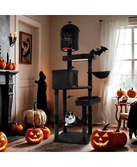 Gothic Cat Tree with 2 Cat Condos and Coffin Bed for Indoor Cats