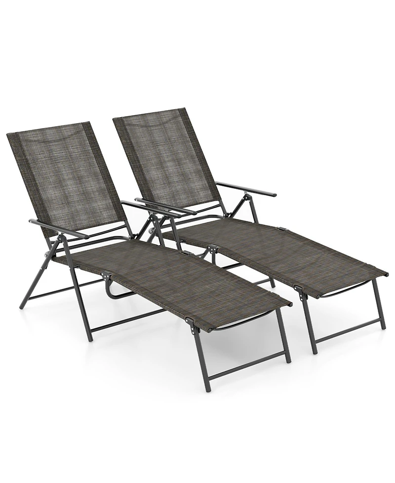 Gymax 2PCS Folding Chaise Lounge Chairs w/ 6-Level Backrest Reclining Chairs Patio