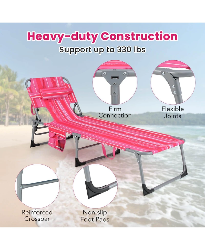 Gymax Patio Beach Lounge Chair Folding Chaise Lounge w/ Pillow Hot
