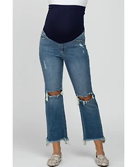 Pinkblush Maternity Blue Frayed Wide Leg Cropped Jeans