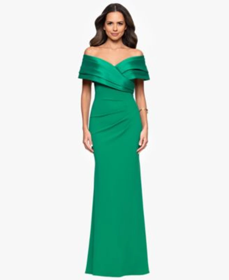 Betsy Adam Womens Off The Shoulder Colorblocked Gown