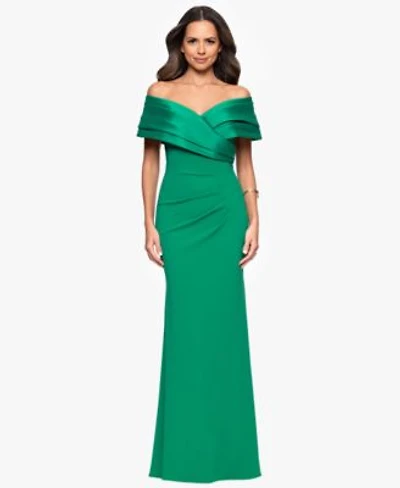 Betsy Adam Womens Off The Shoulder Colorblocked Gown