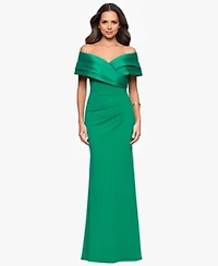 Betsy Adam Womens Off The Shoulder Colorblocked Gown