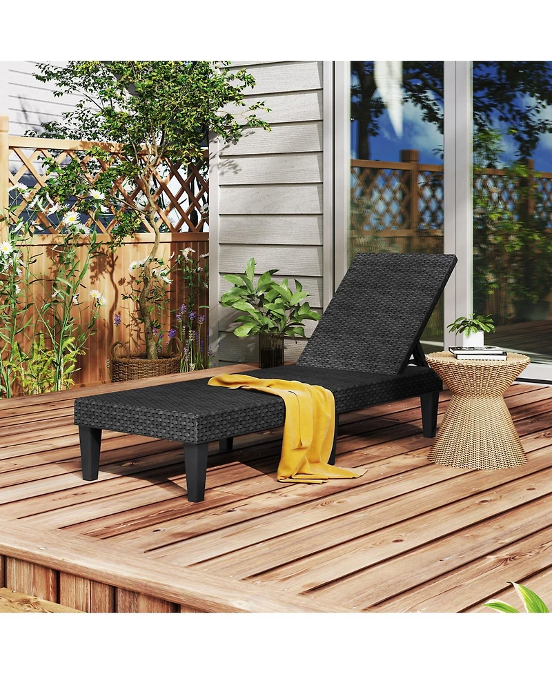 Outdoor Chaise Lounger Chair with Waterproof Rattan Textured Pp Surface