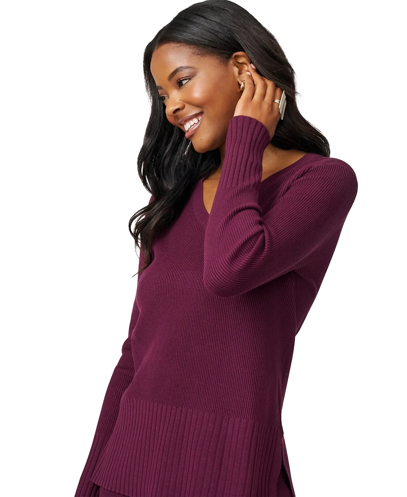 Melissa Paige Petite Ribbed-Knit V-Neck Tunic & Pant Sweater Set