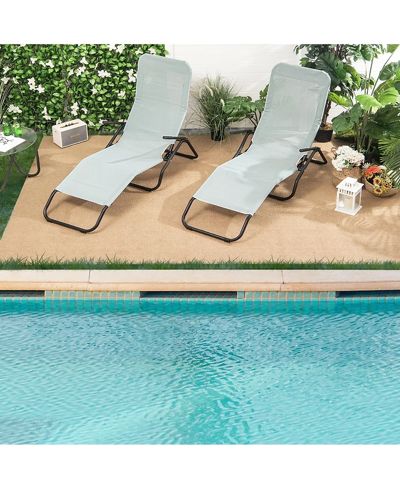 Gymax 2 Pcs Outdoor Chaise Lounge Folding Stacking Reclining Chairs