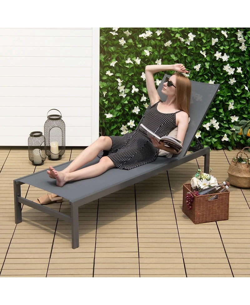 Gymax Patio Chaise Lounge Outdoor Adjustable Lounge Chair W/ 6-Position Backrest