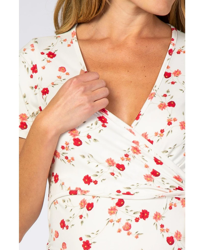 Pinkblush Maternity Ivory Floral Wrap Fitted Maternity/Nursing Top