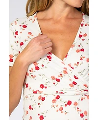 Pinkblush Maternity Ivory Floral Wrap Fitted Maternity/Nursing Top