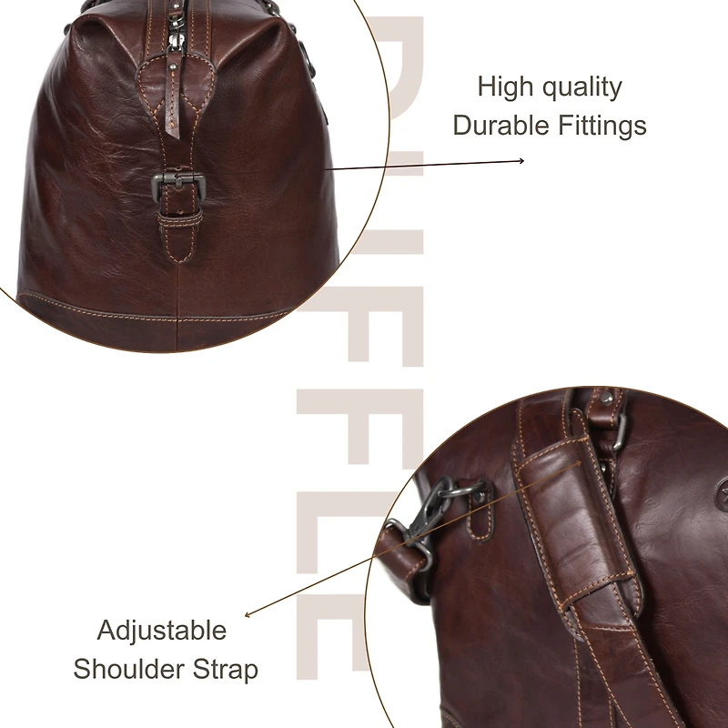 Aaron Leather Goods Full-Grain Leather Travel Duffle Bag with Shoulder Strap, Spacious Interior, and Vintage-Inspired Design – Ideal for Weeken
