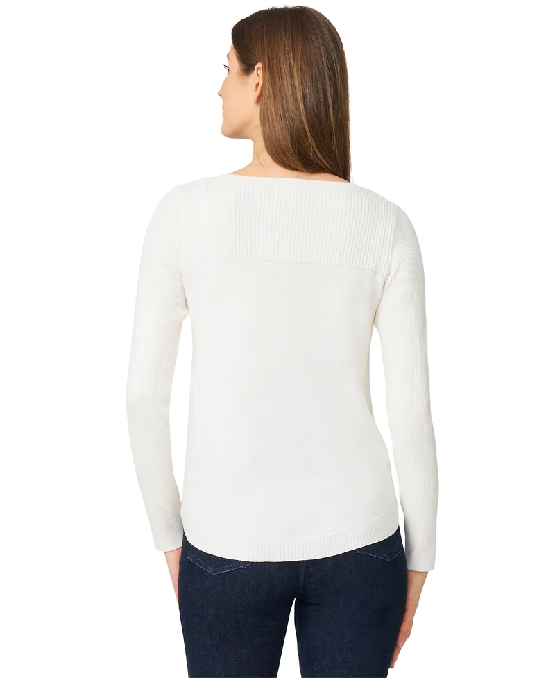 Melissa Paige Women's Petite Boat Neck Long-Sleeve Sweater
