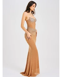 Miss Circle Women's Fatima Crystal Sleeveless Corset Mermaid Maxi Dress