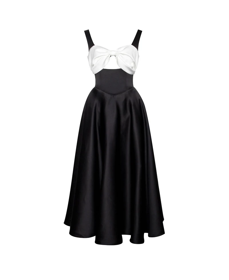 Miss Circle Women's Edda Black Maxi Gown with White Bow