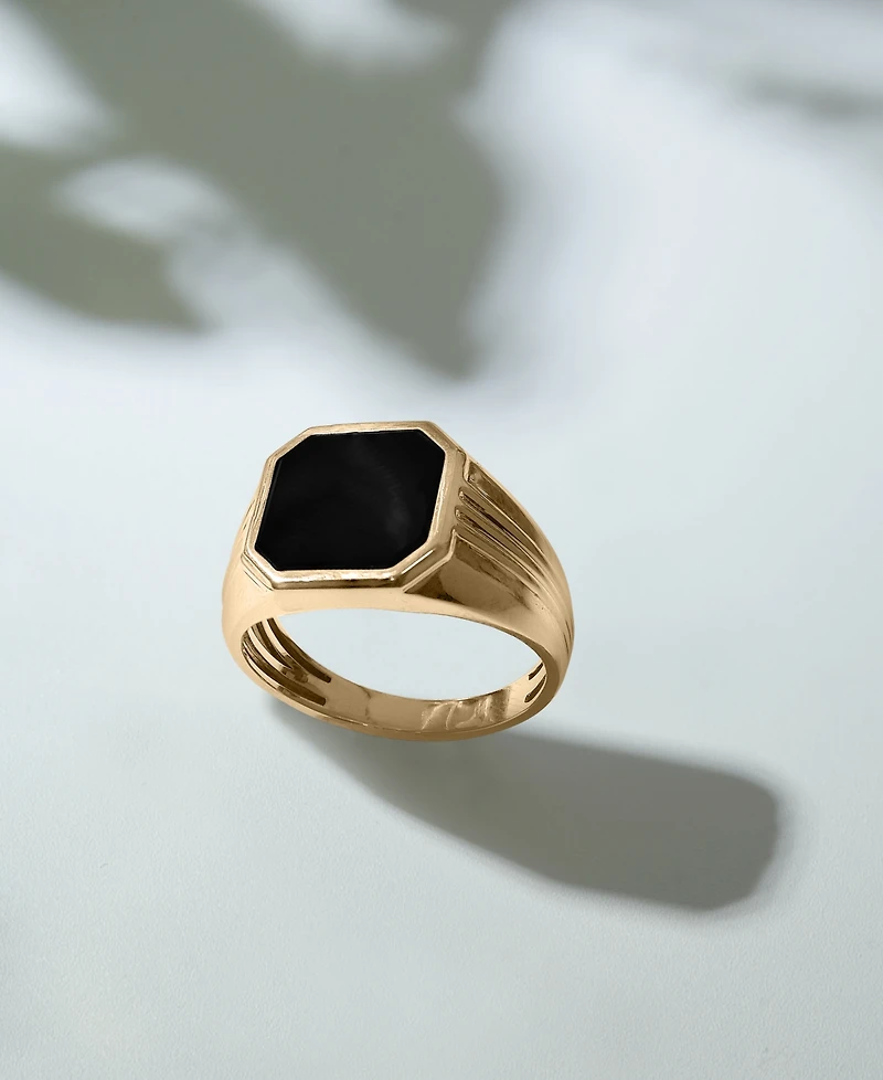 Macy's Men's 14k Gold Onyx Octagon Polished Ridged Ring