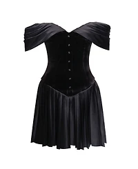 Miss Circle Women's Echo Black Velvet Off-shoulder Pleated Mini Dress