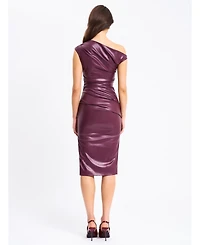 Miss Circle Women's Sabina Purple Leather Slash Neck Midi Dress