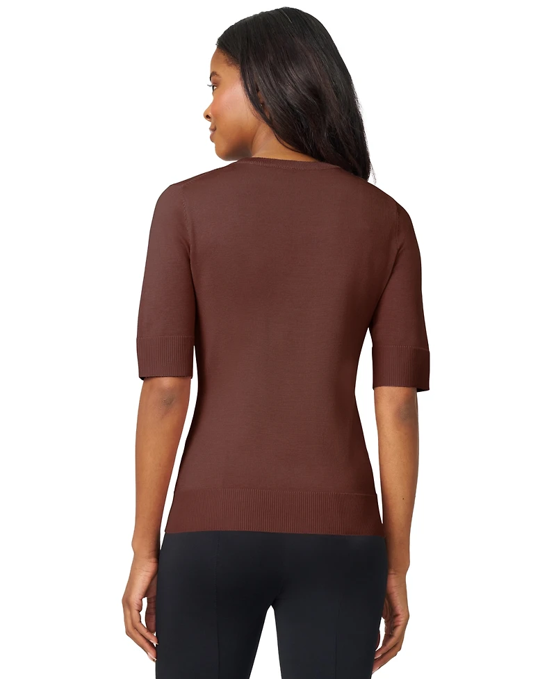 Melissa Paige Petite Crew-Neck Elbow-Sleeve Fine-Gauge Sweater