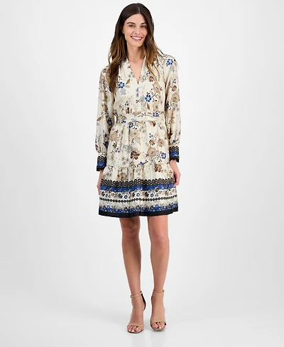 Anne Klein Petite Tiered Floral-Print Dress