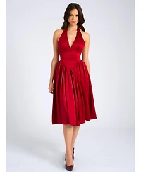 Miss Circle Women's Cara Red Plunging Halter Backless Maxi Dress