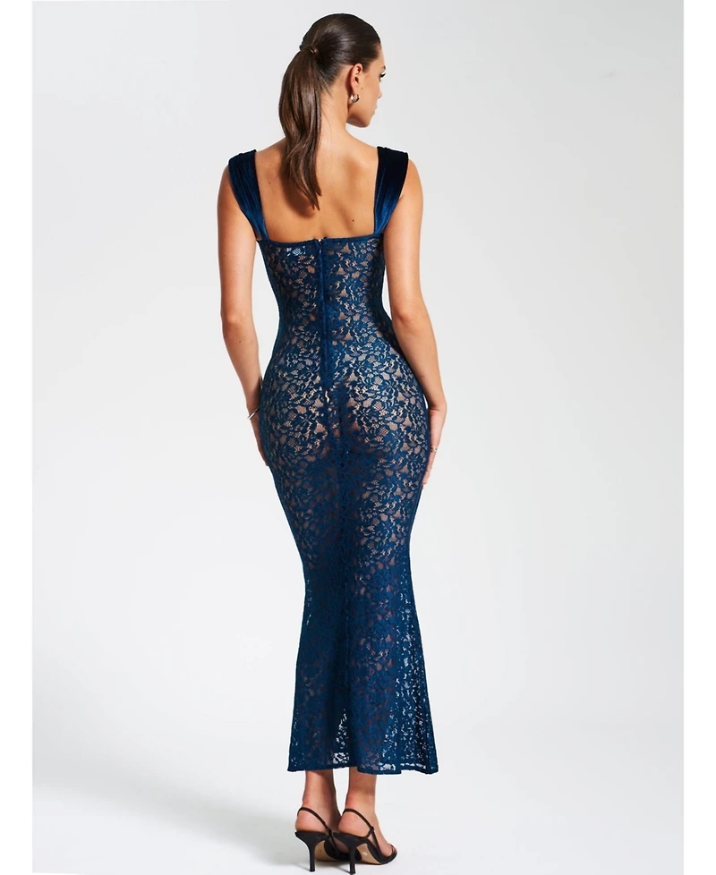 Miss Circle Women's Veronica Teal Lace Maxi Dress