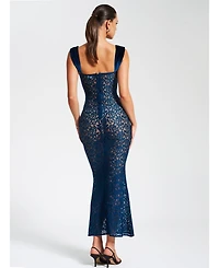 Miss Circle Women's Veronica Teal Lace Maxi Dress