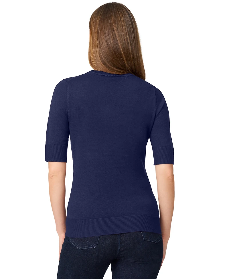 Melissa Paige Petite Crew-Neck Elbow-Sleeve Fine-Gauge Sweater