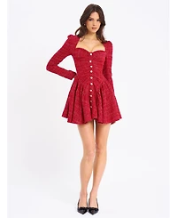 Miss Circle Women's Tae Red Tweed Long Sleeve Drop Waist Mini Dress