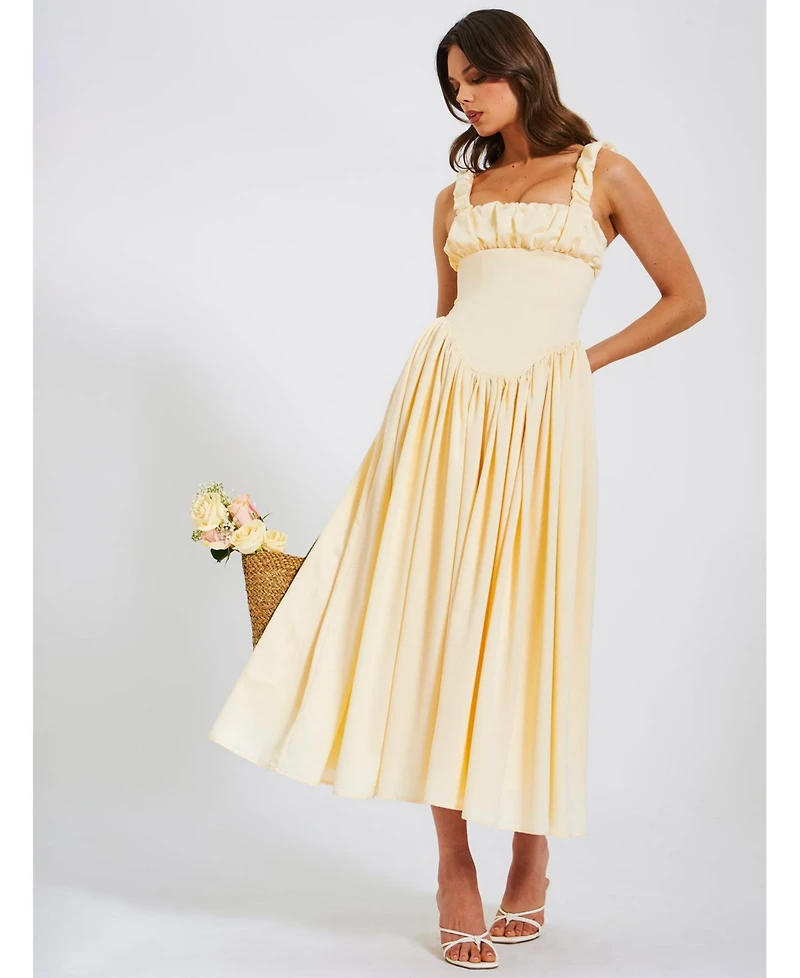 Miss Circle Women's Noreen Egg White Satin Drop Waist Maxi Sundress